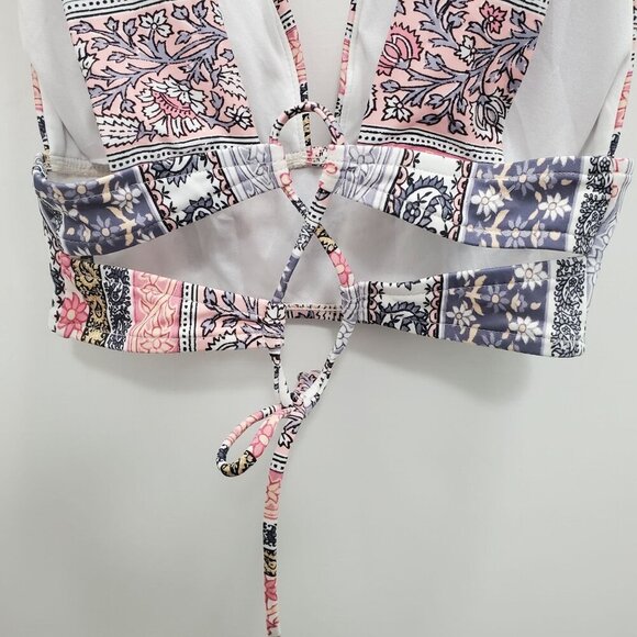 True Craft Women's Pink Multi Boho Moroccan‎ Plunge Wide Strap Lace Bikini Top M - Picture 5 of 6